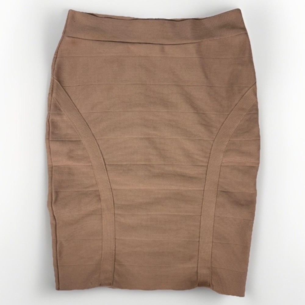 Charlotte Russe Bandage Skirt Womens XL Tan Mauve Ribbed Bodycon Mini Zipper Y2K